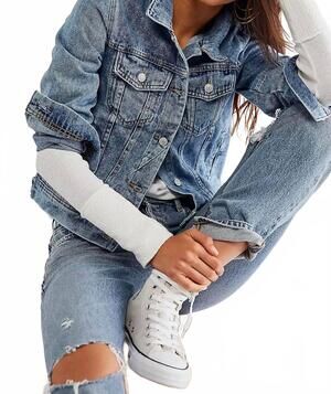 NEW FREE PEOPLE rumors denim jacket in light indigo